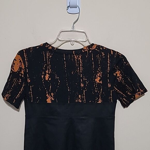 Zara Faux Leather Asymmetrical Orange and Black Dress Sz Small - Picture 7 of 8